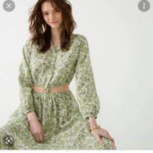 J. Crew Green Floral Blouse - Picture 2 of 4